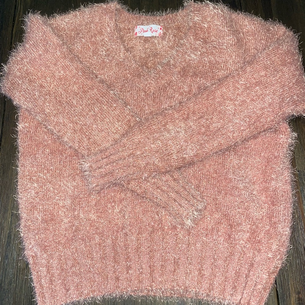 Pink rose fuzzy sweater. Size M